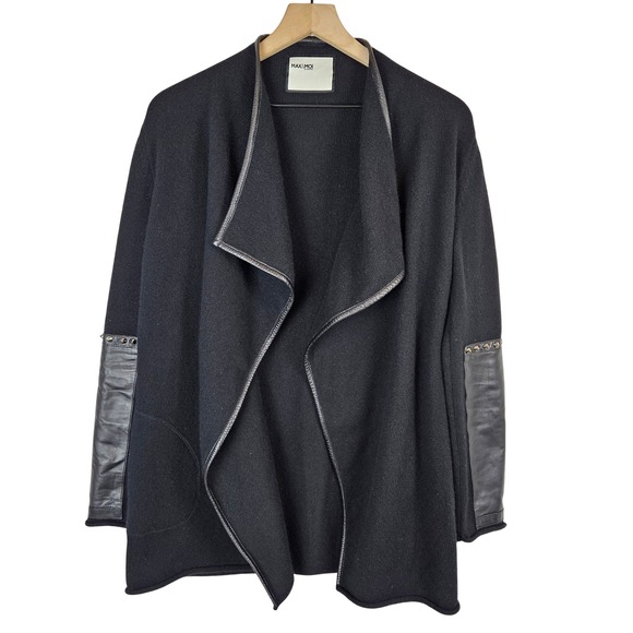 Max & Moi Sweaters - Max&Moi by Lederer cashmere leather‎ open front cardigan with studs black, 38